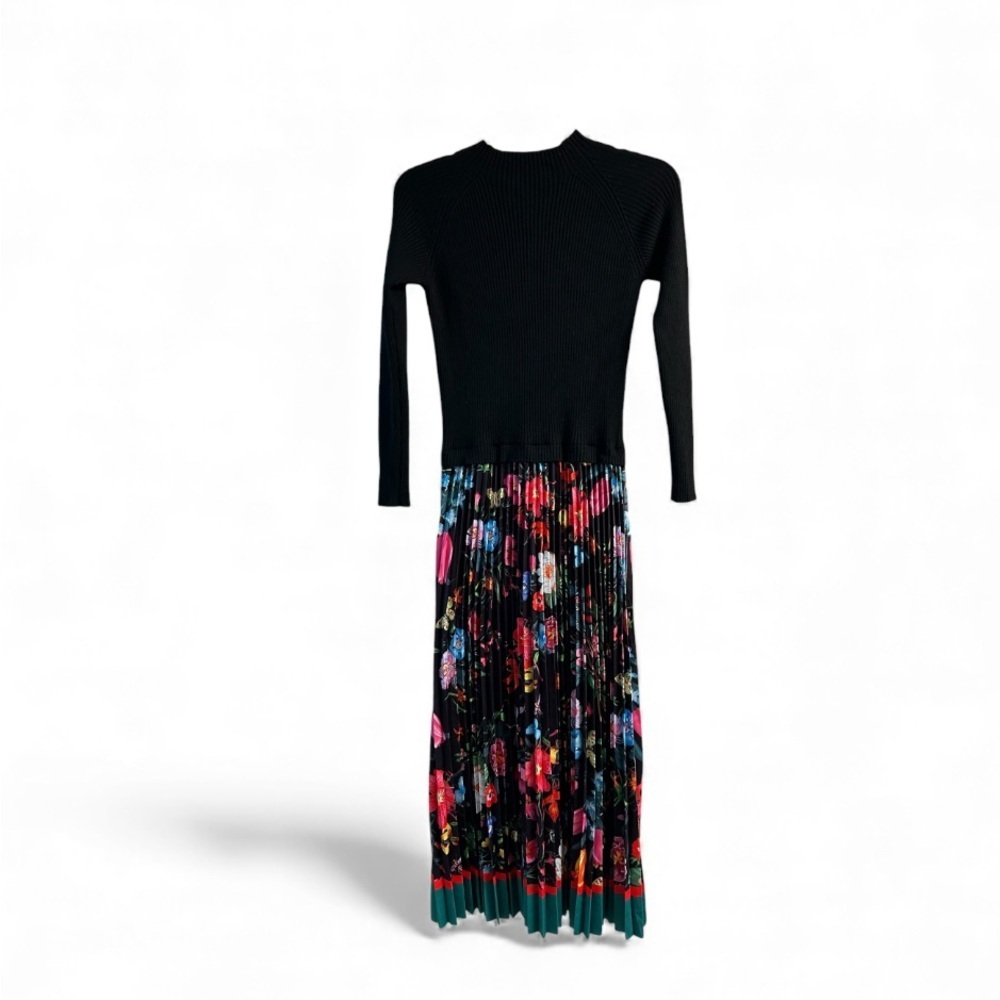 Dalia MacPhee Black sweater Floral Pleated Dress - Picture 4 of 7